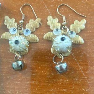 Fabric Reindeer w/ Bell Holiday Earrings